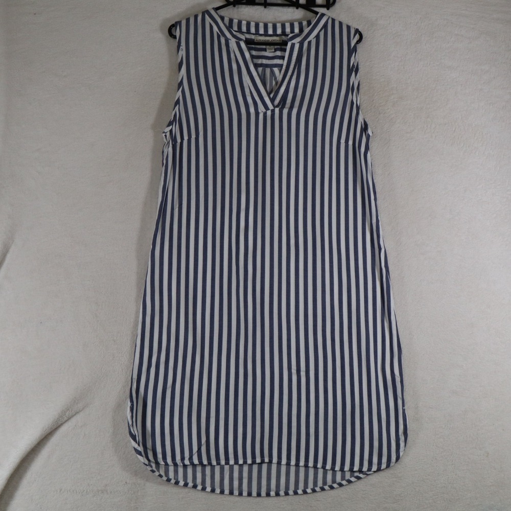 Alexander Jordan Womens S Navy White Striped Sleeveless Tunic Top Hi-Lo Hem